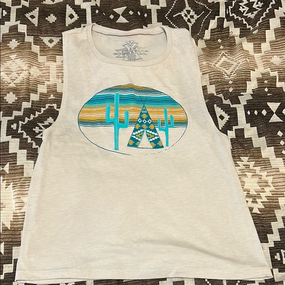 Southwestern Sleeveless Top with Cactus Design